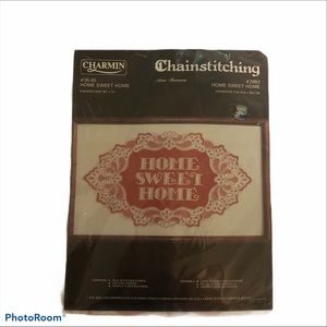 Charmin Chainstitching Kit Home Sweet Home Craft NEW Red Ivory 20” x 12” Fabric